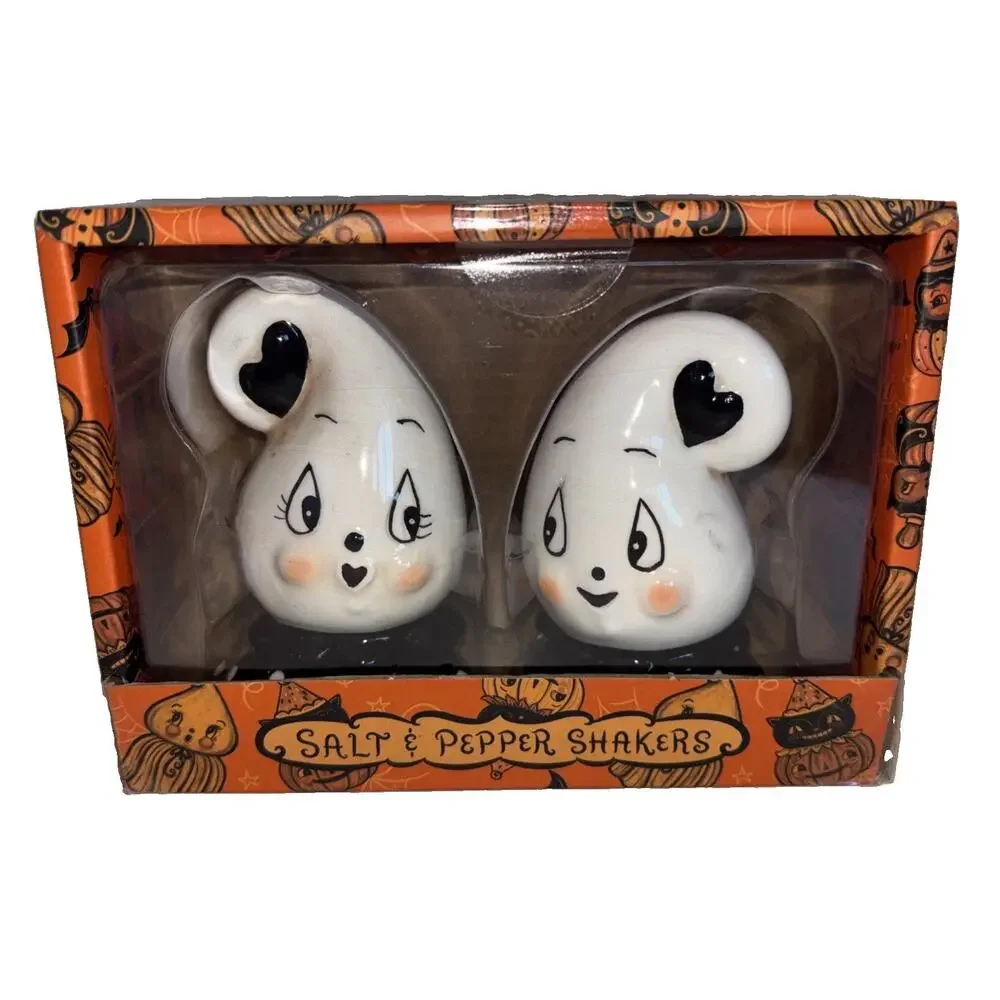 Johanna Parker Gus Ghost Couple Halloween Heart Topper Salt & Pepper Shaker NEW